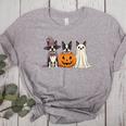 Spooky Ghost Boston Terrier Pumpkin Halloween Dog Lover Women's Heather T-Shirt Athletic Heather