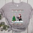 Ugly Christmas Tree Lights Xmas Santa Riding Boston Terrier Women's Heather T-Shirt Athletic Heather