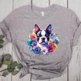 Watercolor Floral Boston Terrier Mama Dog Lover Mother's Day Women's Heather T-Shirt Athletic Heather