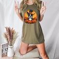 Boston Terrier Bostie Dog Breed Pet Halloween Pumpkins Women's Heather T-Shirt Heather Olive