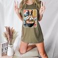 Boston Terrier Ramen Noodles Japanese Art Retro Ocean Waves Women's Heather T-Shirt Heather Olive