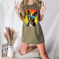 Dog Boston Terrier Hawaiian Women's Heather T-Shirt Heather Olive