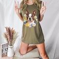 Floral Boston Terrier Women's Heather T-Shirt Heather Olive