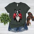 Boston Terrier Boxing Women's Heather T-Shirt Heather Forest