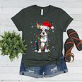 Boston Terrier Christmas Santa Hat Tree Lights Pajama Women's Heather T-Shirt Heather Forest