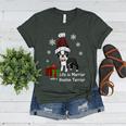 Boston Terrier Christmas T Shirt-Life Is Merrier Premium Tri-Blend Women's Heather T-Shirt Heather Forest