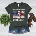 Boston Terrier Dad American Flag 4th Of July Dog Fathers Day Women's Heather T-Shirt Heather Forest