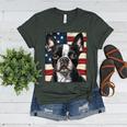 Boston Terrier Dog American Flag 4th Of July Patriotic Puppy Women's Heather T-Shirt Heather Forest