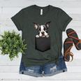 Boston Terrier Dog Puppy Dog In Pocket Cute Pet Lover Women's Heather T-Shirt Heather Forest
