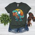 Boston Terrier Dog Riding Dinosaur T Rex Boys Women's Heather T-Shirt Heather Forest