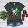 Boston Terrier In Red Day Of The Dead Sugar Skull Dog Women's Heather T-Shirt Heather Forest