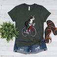 Boston Terrier Riding Bicycle Cute Bostie Biker Raglan Baseball Tee Women's Heather T-Shirt Heather Forest