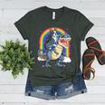 Boston Terrier Riding Dinosaur T-Rex Boys Kids Rainbow Women's Heather T-Shirt Heather Forest