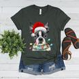 Boston Terrier Santa Christmas Tree Lights Xmas Boys Men Dog Women's Heather T-Shirt Heather Forest