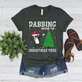 Boston Terrier Santa Hat Dabbing Around The Christmas Tree Women's Heather T-Shirt Heather Forest