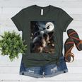 Boston Terrier Selfie Full Moon Flying Witch Halloween Dog Women's Heather T-Shirt Heather Forest
