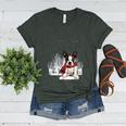 Boston Terrier In The Snow Merry Christmas Winter Women's Heather T-Shirt Heather Forest