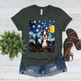 Boston Terrier Starry Night Van Gogh Art Women's Heather T-Shirt Heather Forest