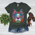 Boston Terrier Sugar Skull Dog Day Of The Dead Women's Heather T-Shirt Heather Forest