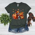Boston Terrier Thanksgiving Leopard Pumpkins Fall Leaves Women's Heather T-Shirt Heather Forest
