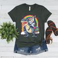 Boston Terrier Unicorn Riding Dinosaur T-Rex Girls Rainbow Women's Heather T-Shirt Heather Forest