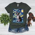 Boston Terrier Van Gogh Starry Night Women's Heather T-Shirt Heather Forest