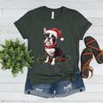Cute Boston Terrier Dog Christmas Merry X-Mas Graphic Women's Heather T-Shirt Heather Forest