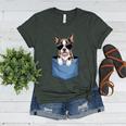 Cute Pocket Boston Terrier Lover Dog Mom Women's Heather T-Shirt Heather Forest