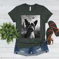 Dog Mom Dad Alien Selfie Boston Terrier UFO For Men Women Women's Heather T-Shirt Heather Forest