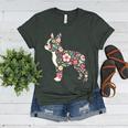 Floral FLower Boston Terrier Mom Grandma Women's Heather T-Shirt Heather Forest