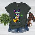 Hawaiian Boston Terrier & Pineapple Ukulele Summer Vacation Women's Heather T-Shirt Heather Forest