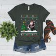 Ugly Christmas Tree Lights Xmas Santa Riding Boston Terrier Women's Heather T-Shirt Heather Forest
