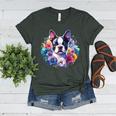 Watercolor Floral Boston Terrier Mama Dog Lover Mother's Day Women's Heather T-Shirt Heather Forest