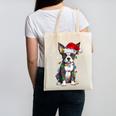 Boston Terrier Christmas Santa Hat Tree Lights Pajama Canvas Tote Bag, Boston Terrier Christmas Gifts, trending gift