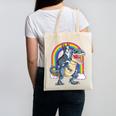Boston Terrier Riding Dinosaur T-Rex Boys Kids Rainbow Canvas Tote Bag, Boston Terrier Riding Gifts, trending gift
