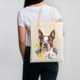 Floral Boston Terrier Canvas Tote Bag, trending gift