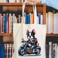 Biker Boston Terrier Dog Riding Motorbike Canvas Tote Bag, Boston Terrier Riding Tote Bags, funny gift