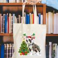 Boston Terrier Christmas Tree Lights Santa Hat Canvas Tote Bag, Boston Terrier Christmas Tote Bags, funny gift
