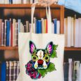 Boston Terrier In Day Of The Dead Sugar Skull Dog Canvas Tote Bag, funny gift