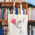 Boston Terrier Dog Blowing Chewing Bubble Gum Pink Canvas Tote Bag, funny gift