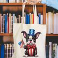 Boston Terrier Puppy Dog Holds His American Flag 4th Of July Canvas Tote Bag, American Boston Terrier Tote Bags, Boston Terrier 4th Of July Tote Bags, funny gift