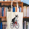 Boston Terrier Riding Bicycle Cute Bostie Biker Raglan Baseball Tee Canvas Tote Bag, Boston Terrier Riding Tote Bags, funny gift