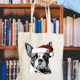 Boston Terrier Santa Claus Hat Merry Christmas Dog X-Mas Canvas Tote Bag, Boston Terrier Christmas Tote Bags, funny gift