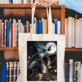 Boston Terrier Selfie Full Moon Flying Witch Halloween Dog Canvas Tote Bag, Boston Terrier Halloween Tote Bags, funny gift