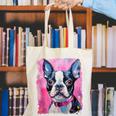 Dog Pink Boston Terrier Canvas Tote Bag, funny gift