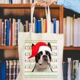 Ugly Xmas Sweater Santa Boston Terrier Dog Christmas For Men Women Kids Canvas Tote Bag, Boston Terrier Christmas Tote Bags, funny gift