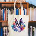 Watercolor Floral Boston Terrier Mama Dog Lover Mother's Day Canvas Tote Bag, funny gift