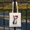 Boston Terrier Christmas Santa Hat Tree Lights Pajama Canvas Tote Bag, Boston Terrier Christmas Gifts, funny design
