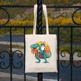 Boston Terrier Dog Riding Dinosaur T Rex Boys Canvas Tote Bag, Boston Terrier Riding Gifts, funny design