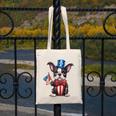 Boston Terrier Puppy Dog Holds His American Flag 4th Of July Canvas Tote Bag, American Boston Terrier Gifts, Boston Terrier 4th Of July Gifts, funny design